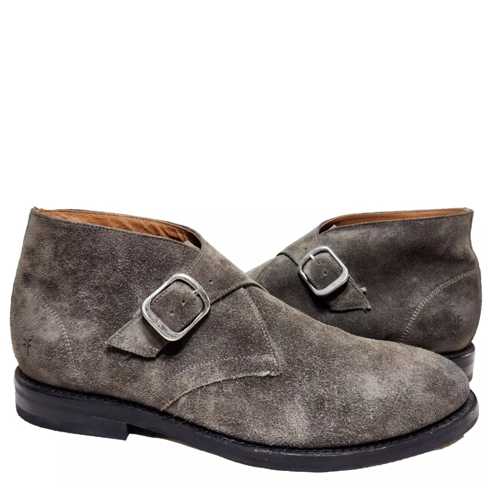 FRYE William Monk Strap Chukka Boots Sz 11.5 Graphite Grey Suede 3481605-GRH